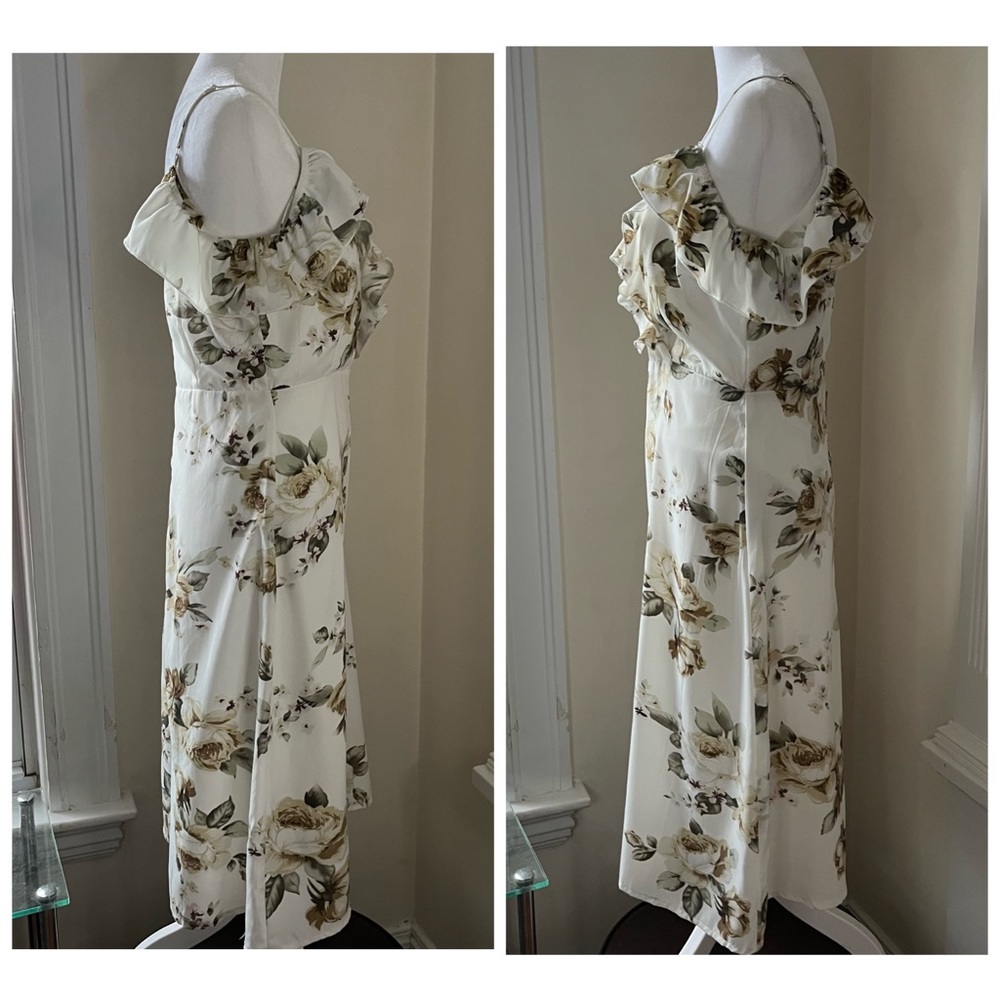 Boohoo Night Juanita cold shoulder floral frill midi skater dress - Picture 7 of 16